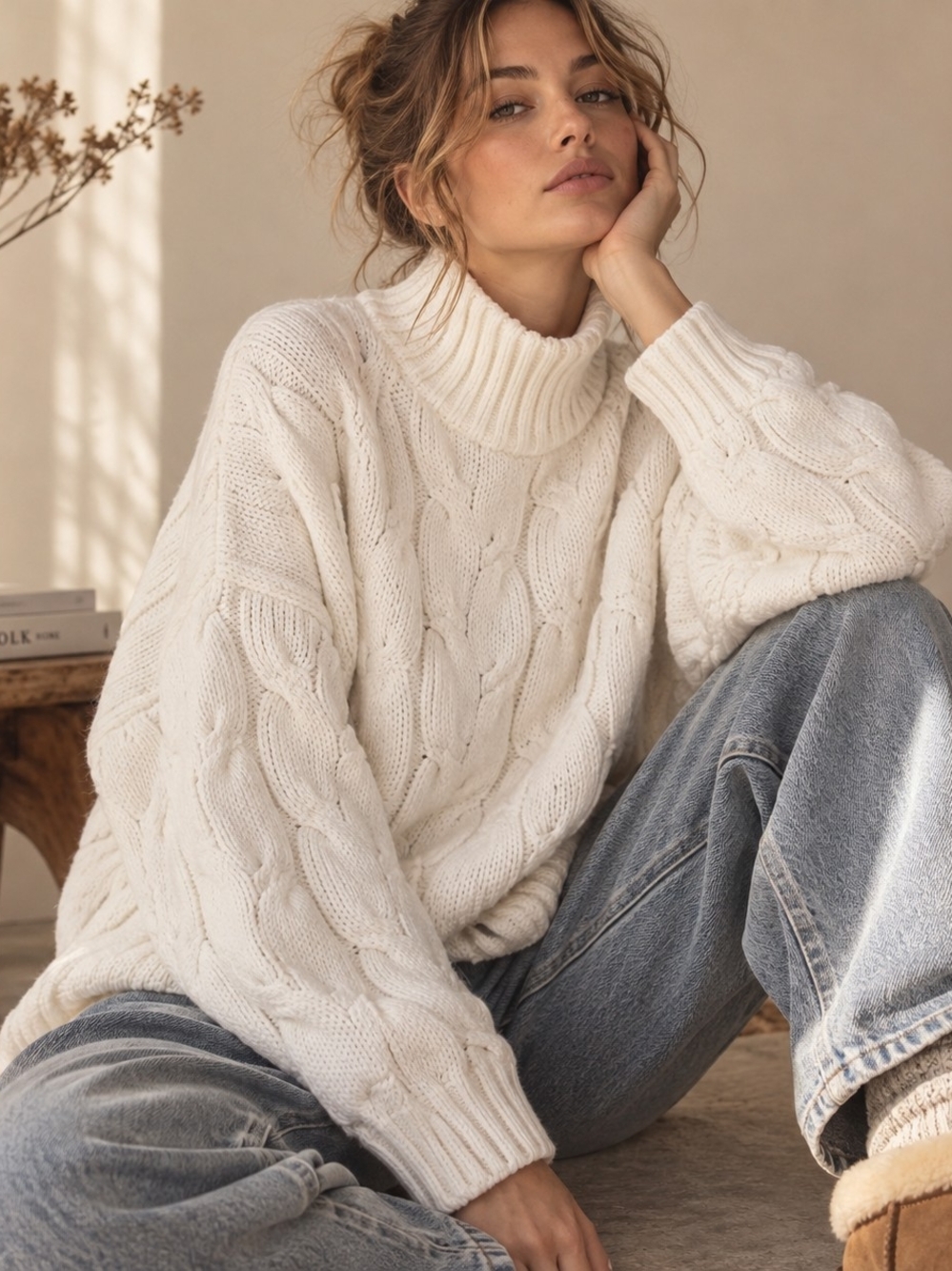 🤍 Vintage Cable Knit Turtleneck Sweater